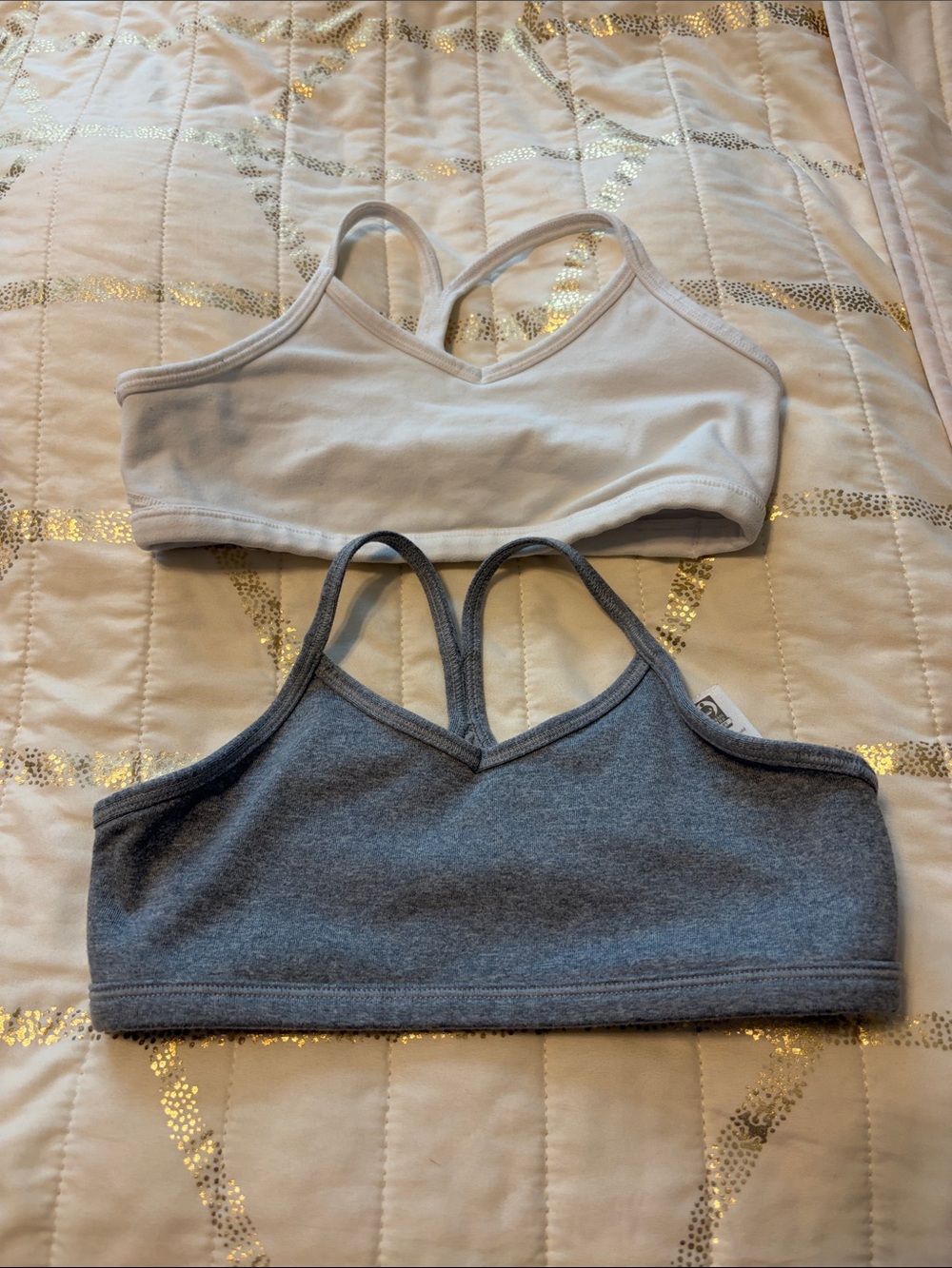 Athleta White and Gray Double-Strap Kids Sports Bras Set